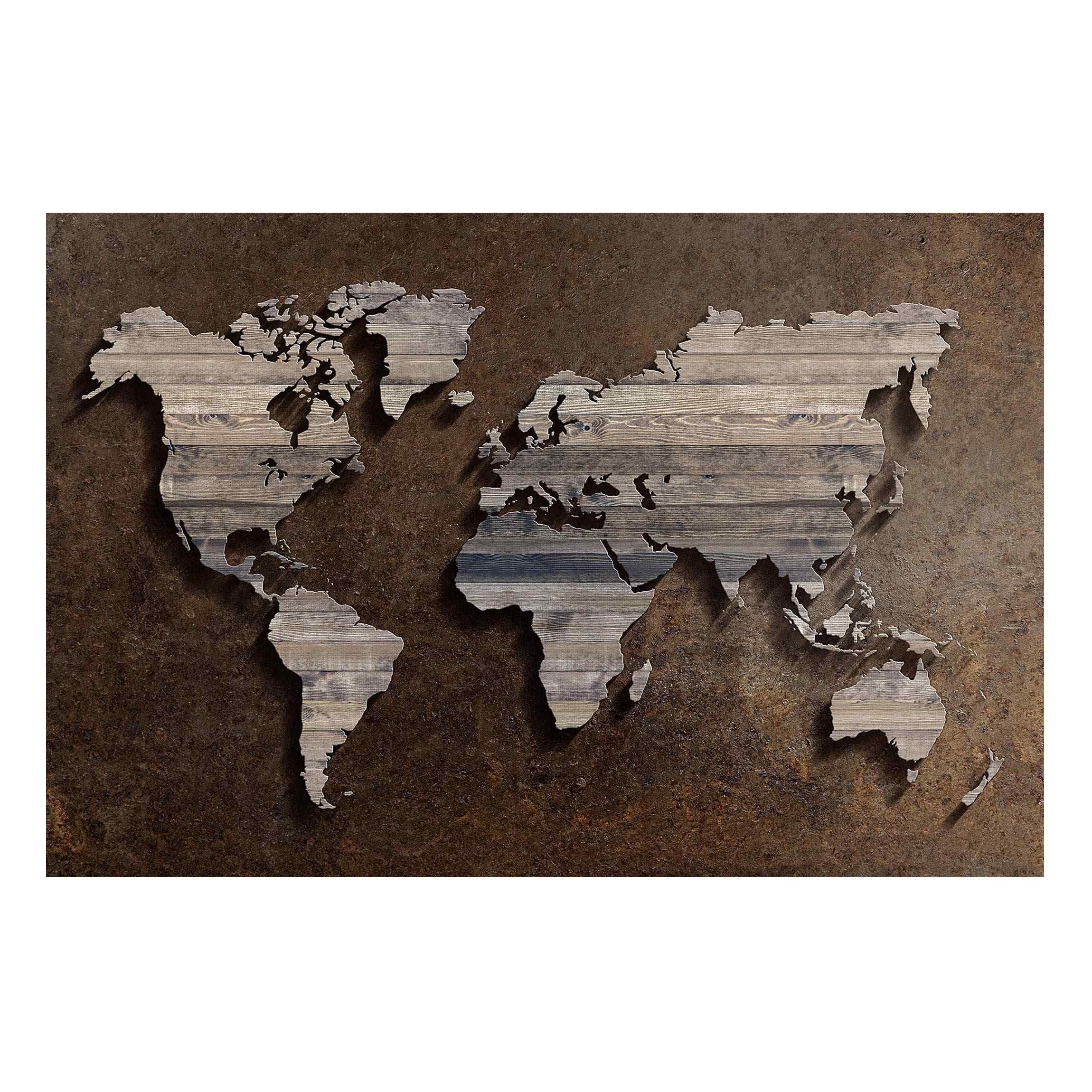 Bilderwelten Magnettafel - Holz Rost Weltkarte - Memoboard Querformat 2:3, Wandbild Magnettafel Pinnwand Magnetboard Magnetpinnwand Magnetwand Stahl Küche Büro, Größe HxB: 60cm x 90cm