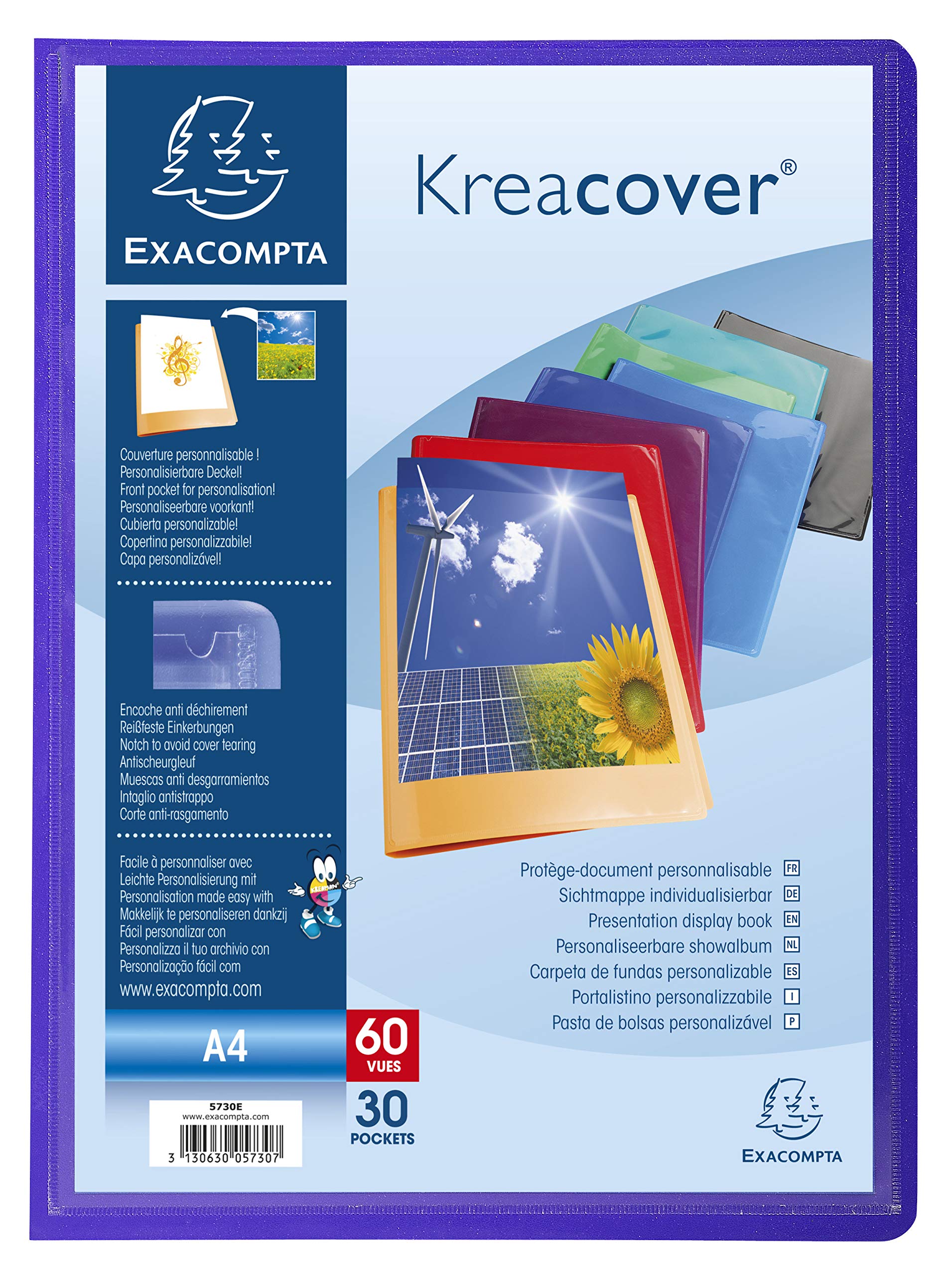 Exacompta 5730E 12er Pack Sichtmappe KeaCover aus Kunststoff DIN A4 mit 30 Klarsichthüllen, 60 Sichten, perfekt für die Schule und das Büro Aktenhülle, Prospekthülle, farbig sortiert