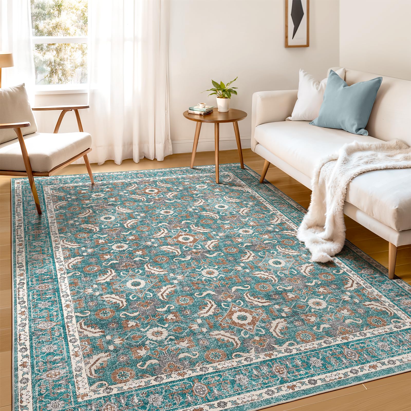 WITSHOCK Living Room Area Rugs 5x7: Soft Non-Slip Backing Washable Rugs Vintage Large Carpet for Bedroom Office Dining Room Kitchen Stain Resistant