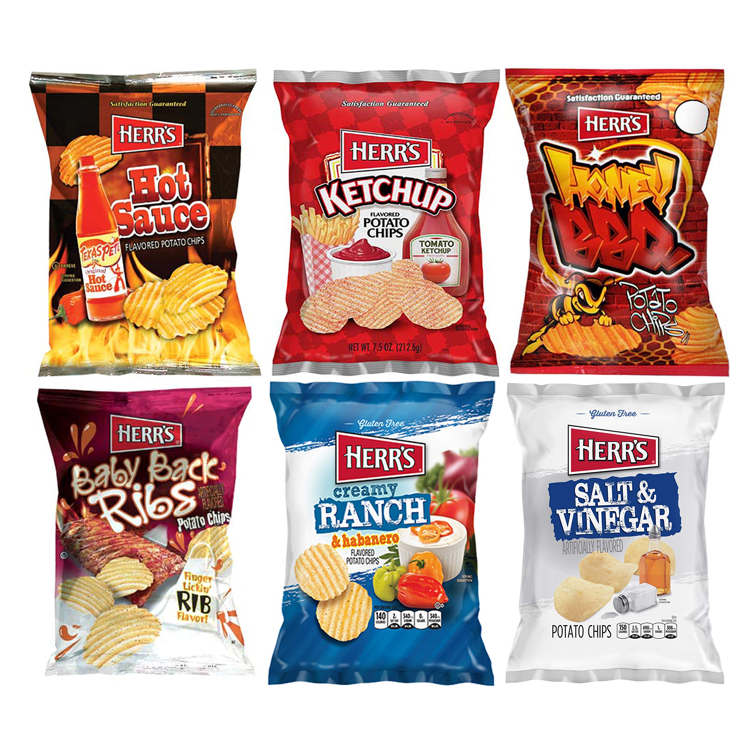 HERR'S Potato Chips, Honey BBQ, TX Pete Hot Sauce, Creamy Ranch