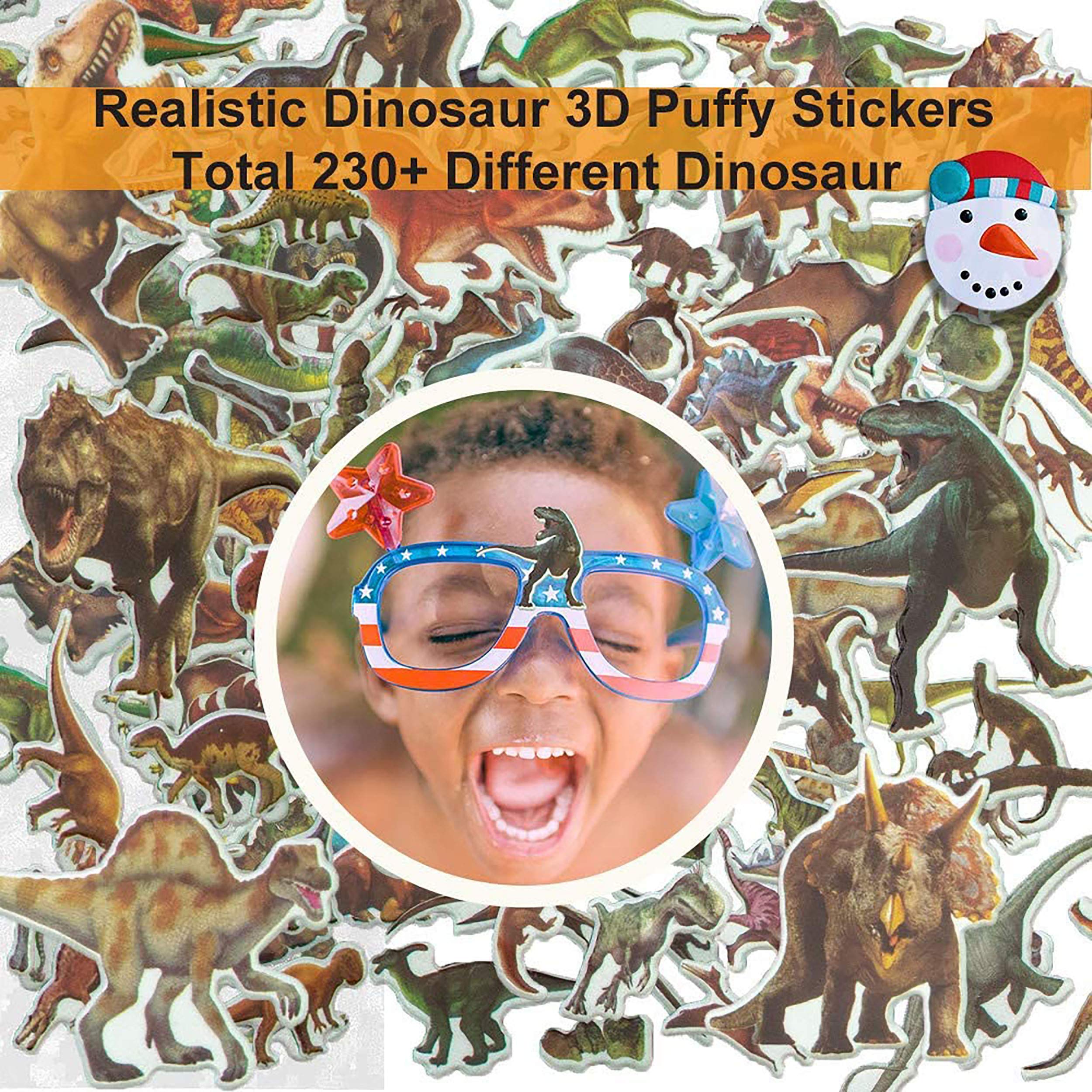 IoYoI 3D Puffy Stickers for Kids Birthday Reusable Dinosaur Craft Scrapbooking Diffrent Dinosaurs Scrapbook 18 Sheets XIN-TW001