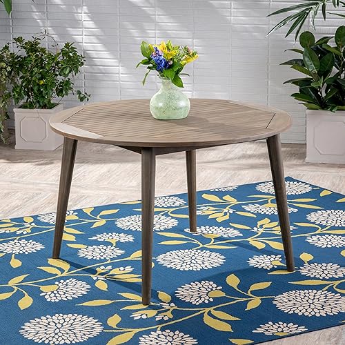 Miniatura 5 de BIGTO Round Outdoor Dining Table Acacia Wood Outdoor Coffee Table Grey 47.2" x 47.2" x 30"Garden Furniture