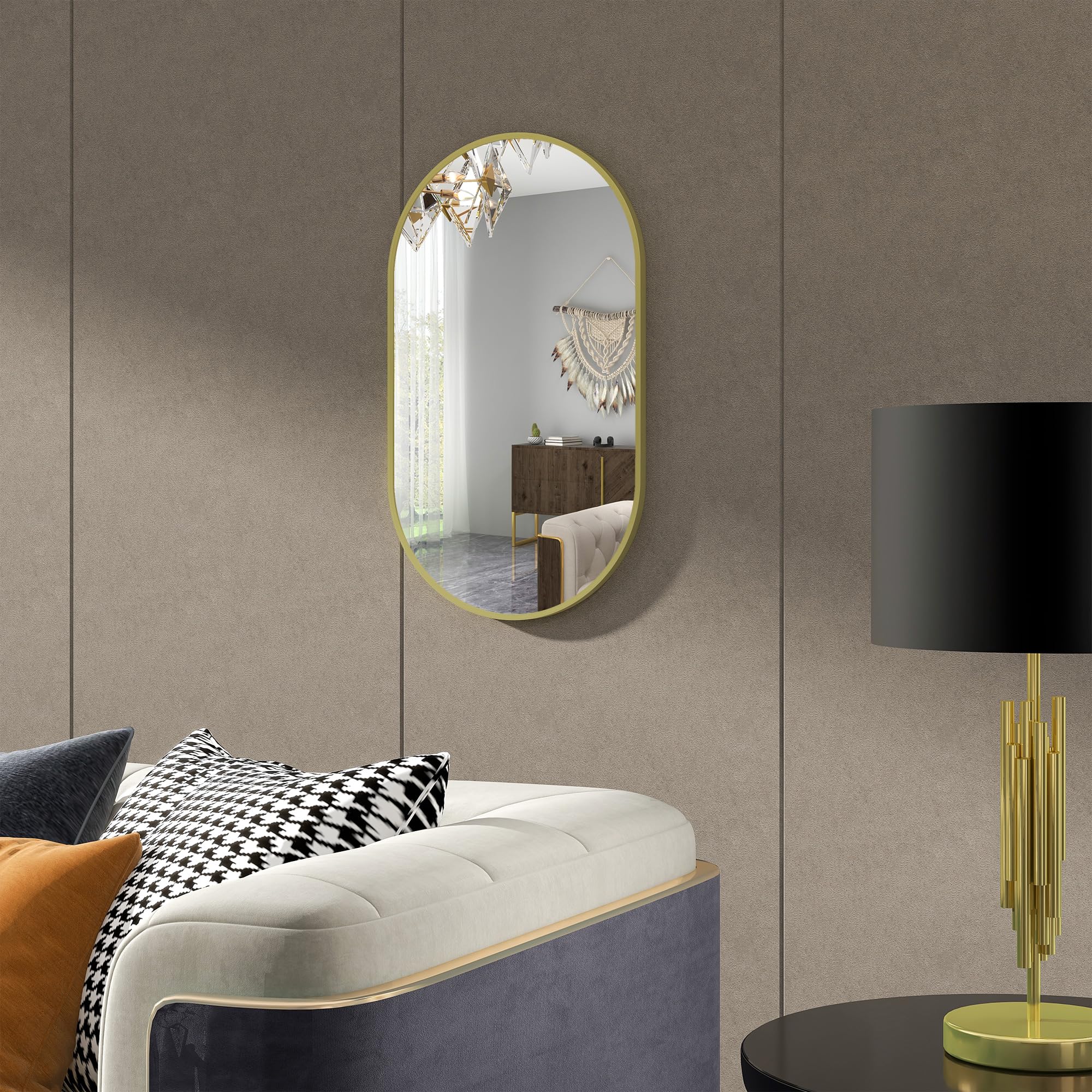 HOMCOM Espejo de Baño Ovalado 40x70 cm con Marco de Aluminio Espejo de Pared Decorativo Horizontal o Vertical para Salón Entrada Pasillo Dorado