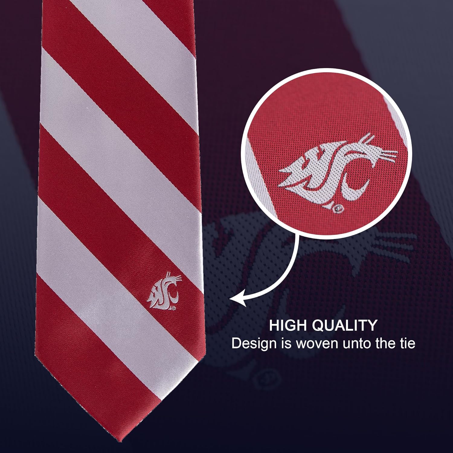 Desert Cactus Washington State University Neck Tie WSU Cougars 100% Polyester Necktie with Logo, Officially Licensed - Image 2