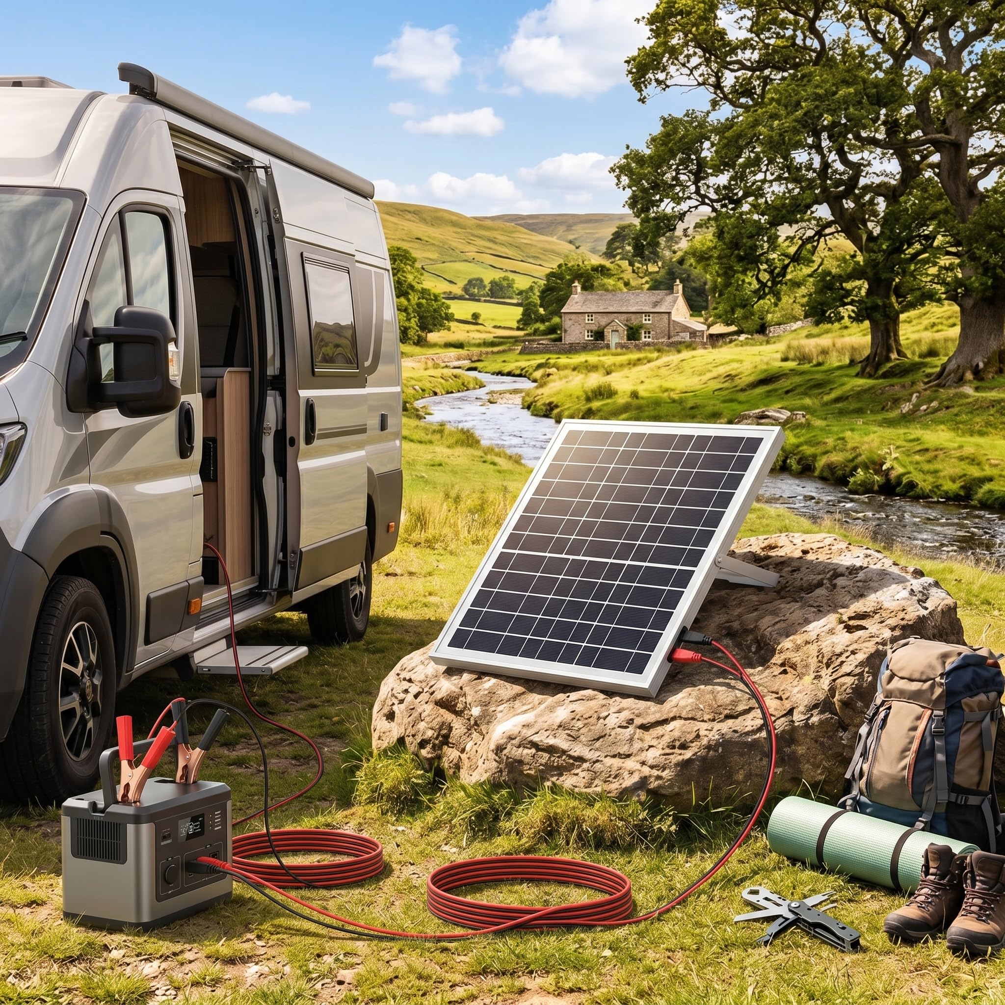 Panneau Solaire Portable 50 W avec Silicium Monocristallin, Cadre en Aluminium et Câble de 3 Mètres pour Camping, Randonnée, Camping-car