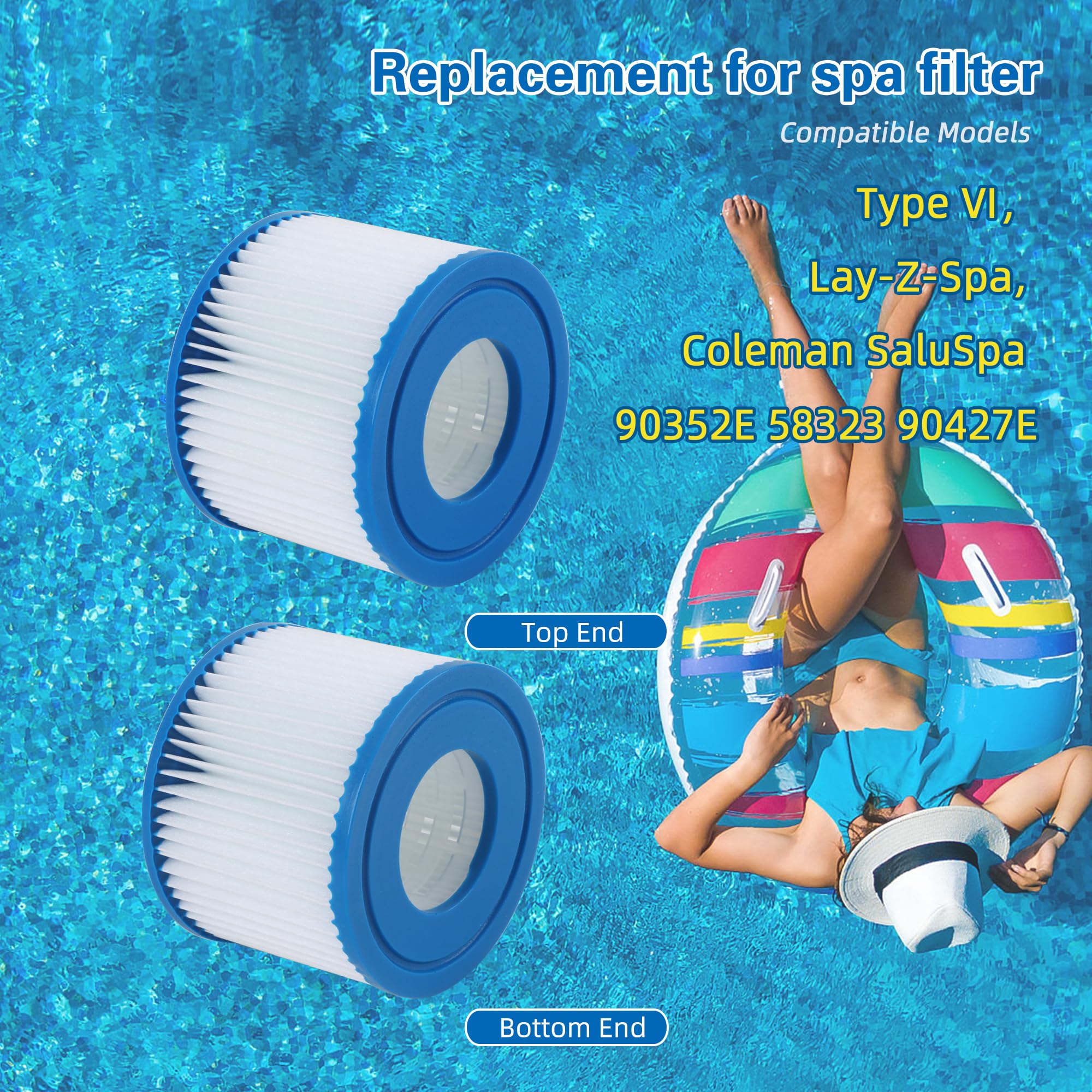 Filtr spa typu VI zastępuje filtry do wanny z hydromasażem saluspa, Lay-Z-Spa, Coleman SaluSpa 90352E, 58323E, 58323 pompa basenowa, filtr do wanny z hydromasażem, 12 szt