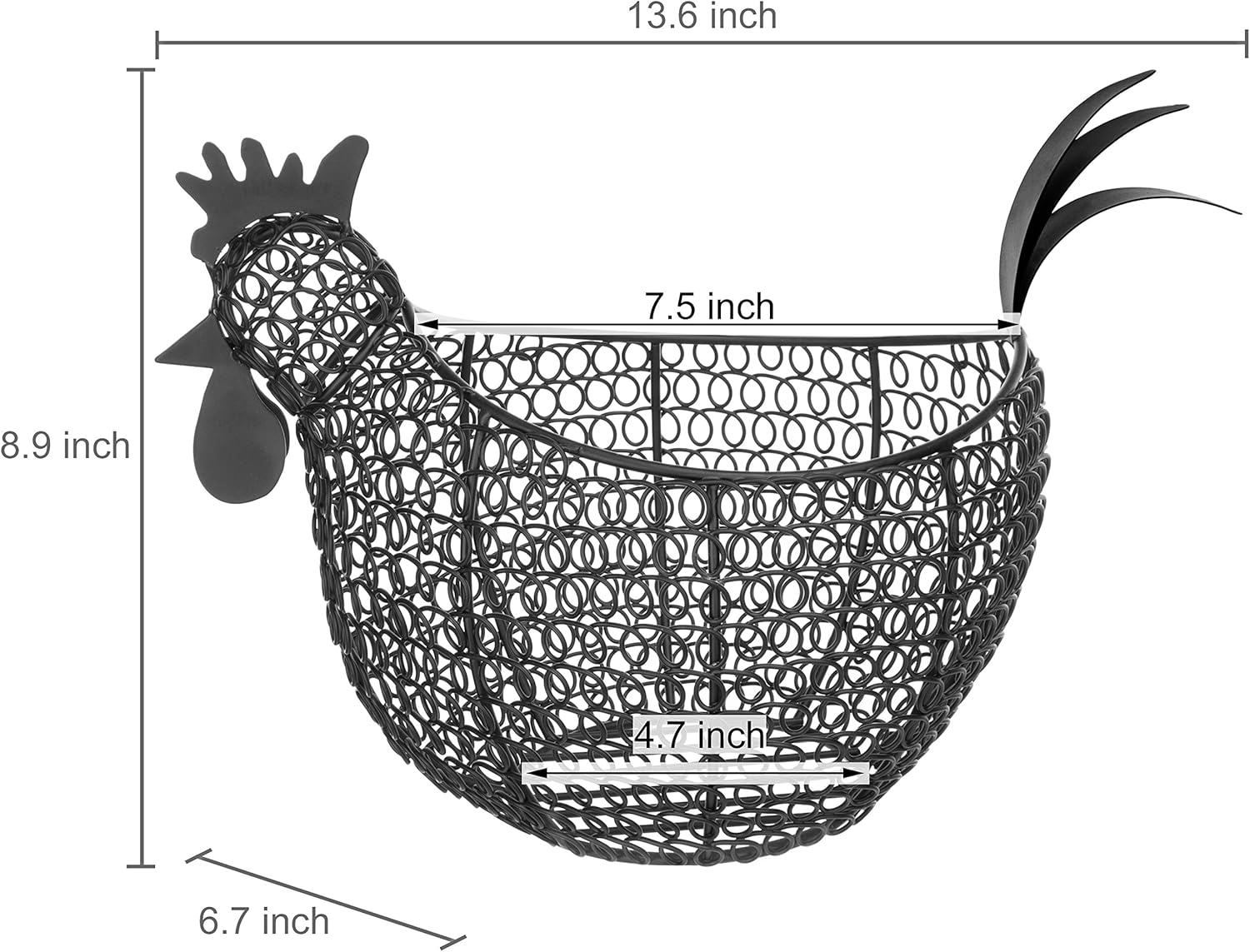 MyGift Chicken Wire Egg Gathering Basket, Chicken Shaped Egg Holder For Kitchen Countertop, Farmhouse Home Decor Display Storage Collecting Basket, Black