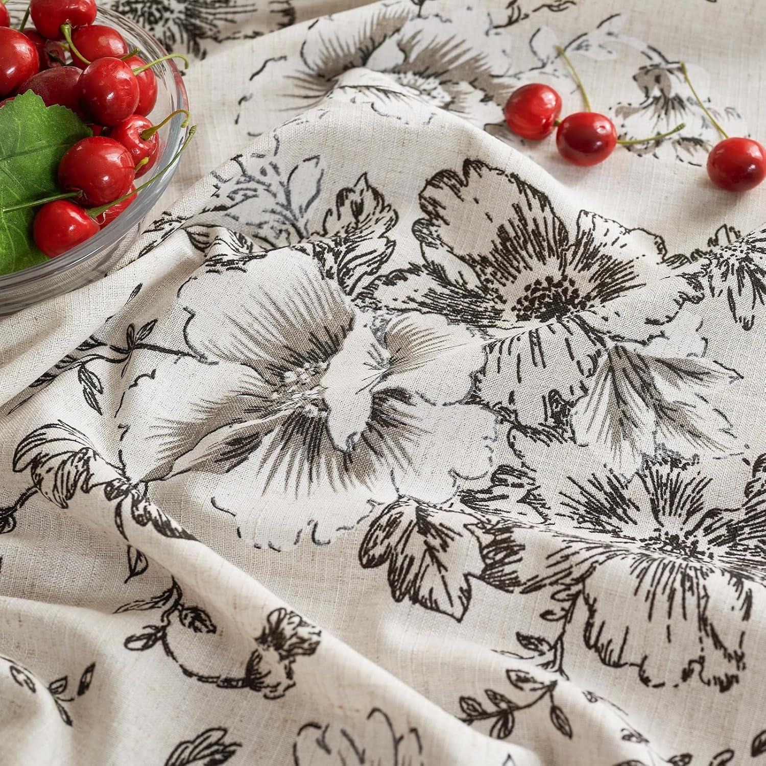 jinchan Linen Table Cloth 52 x 70 Inch with Black Flower Print Farmhouse Beige Linen Blend Cloth for Rectangle Dining Table Washable Cottage Table Cover Home Decor 1 Panel Floral Black on Beige - Image 7