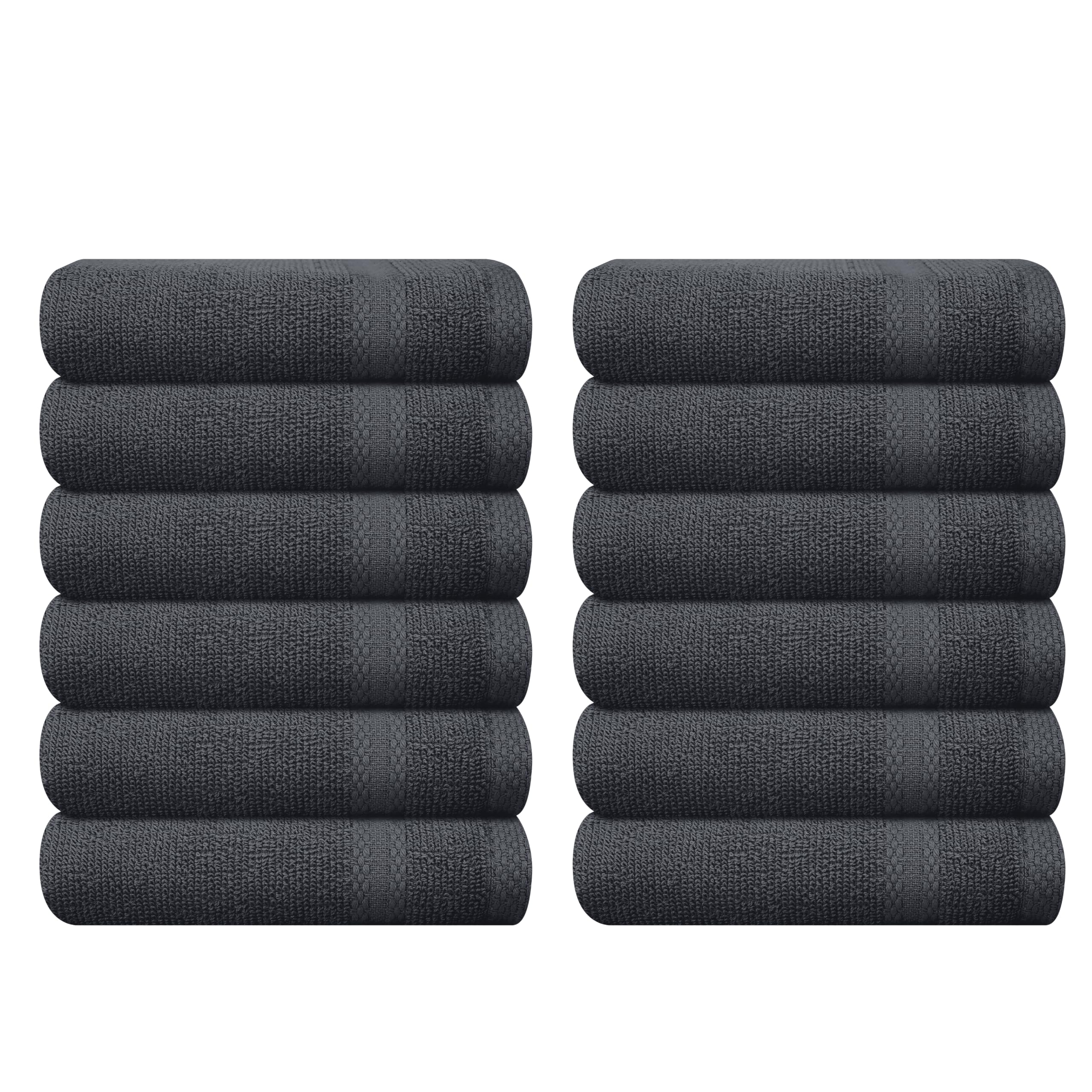 GLAMBURG Ultra Soft 12-Piece Washcloths Set 13x13-100% Ringspun Cotton - Durable &amp; Highly Absorbent Face Towels - Ideal for use in Bathroom, Kitchen, Gym, Spa &amp; General Cleaning - Charcoal Grey