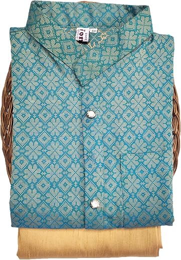 Voniry Men Regular Full Sleeve Silk Cotton Kurta with Golden Pajama Set