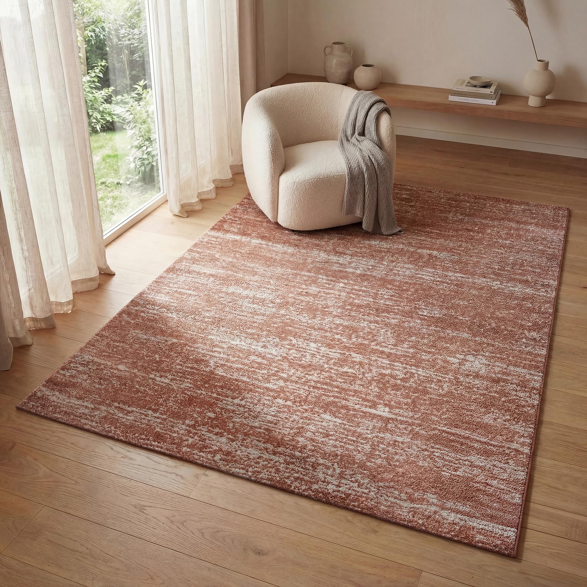 Impression London Teppich 120x170 cm Terra, Moderner Kurzflor Teppich im Abstract Design, Weich und Pflegeleicht für Wohnzimmer, Schlafzimmer, Esszimmer, Flur und Homeoffice
