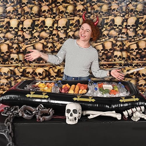 Miniatura 2 de Beistle Telones de fondo de pared para catacumbas, 4 x 30 pies, 3 piezas, decoraciones de Halloween de calaveras y huesos