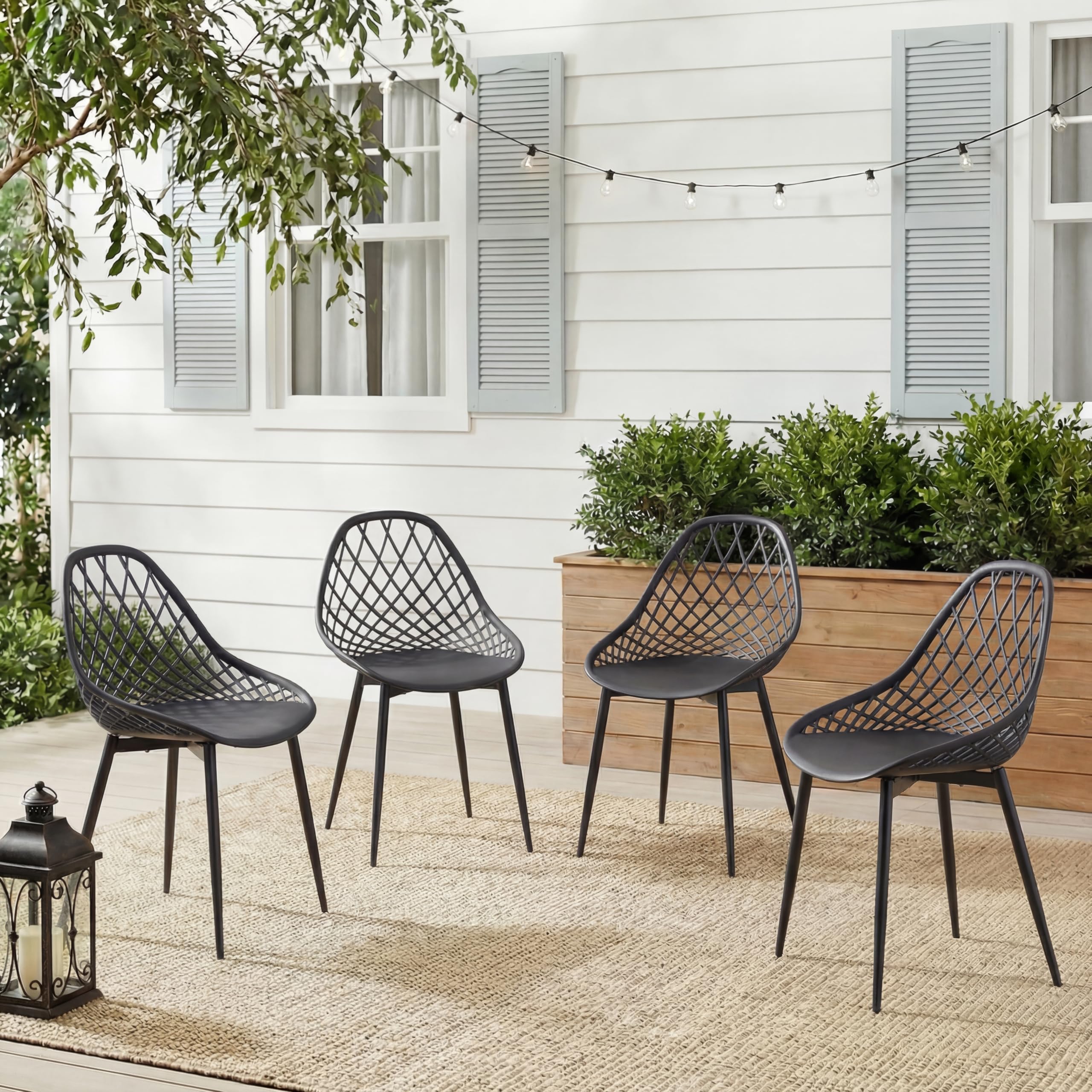Garden Chairs set of 4, Weatherproof Outdoor Dining Chairs Plastic, Black — image 1