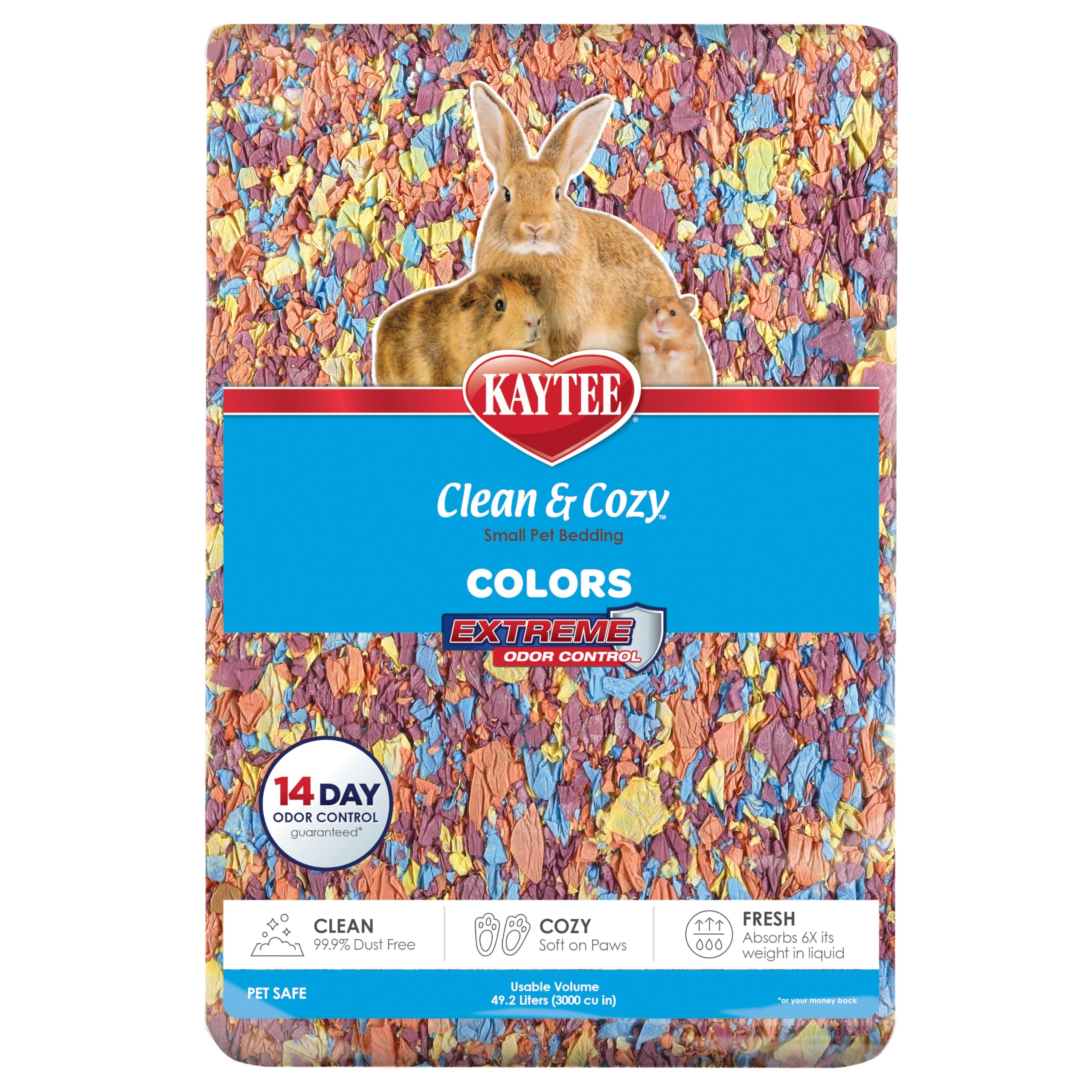 Kaytee Clean & Cozy Colors, Small Animal Bedding with Extreme Odor Control, Kaleidoscope, 49.2 Liters