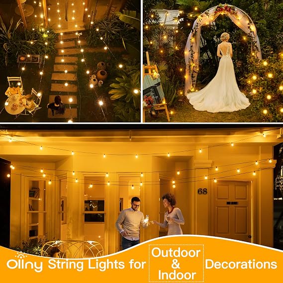 Ollny Outdoor String Lights, 25FT LED Patio Lights Waterproof Plug in