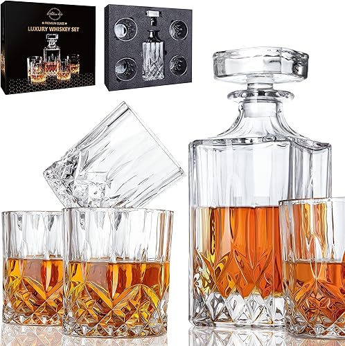 Miniatura 2 de LIGHTEN LIFE Juego de decantador de whisky de cristal para hombre, caja de regalo con vasos, vidrio sin plomo para bourbon y licor, perfecto para