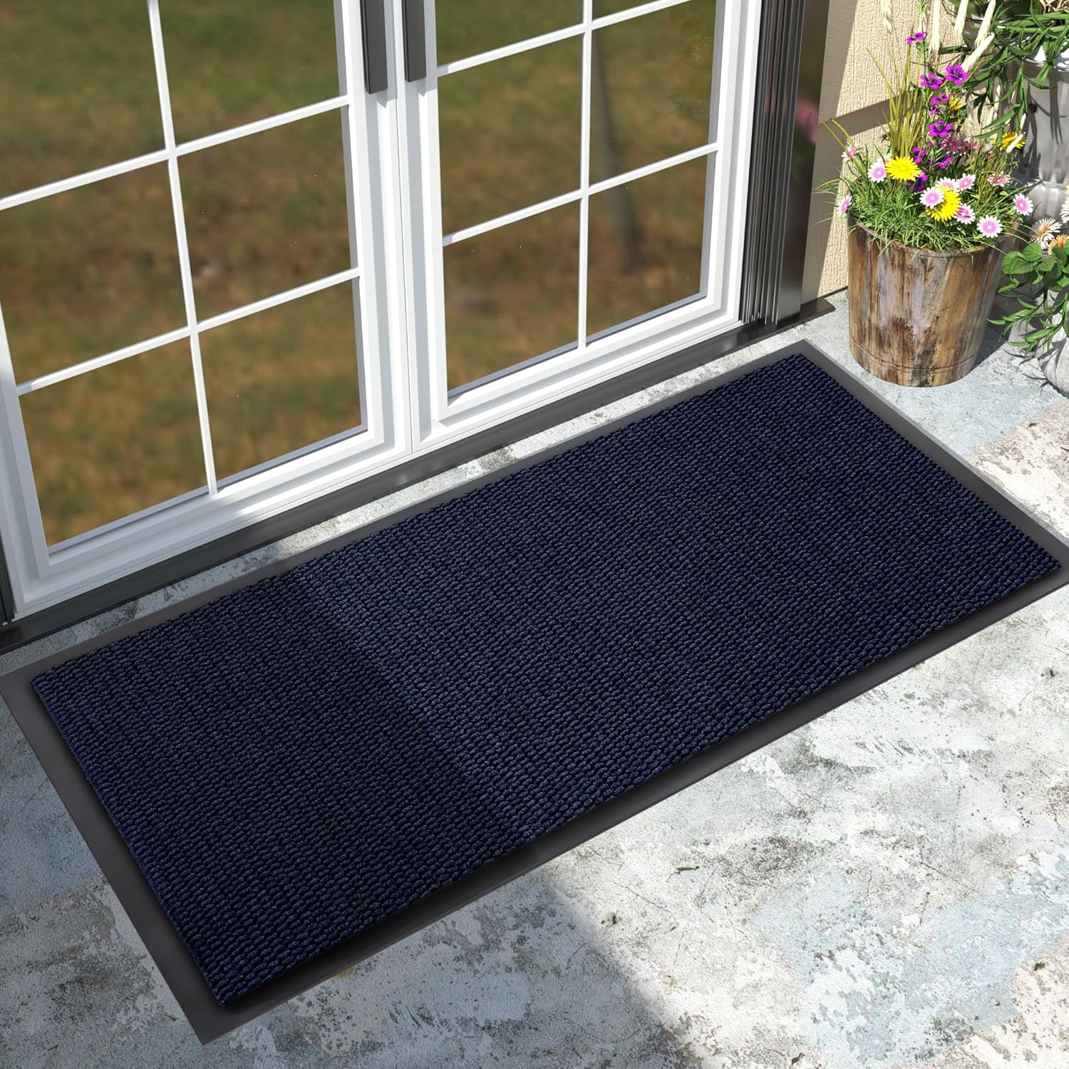 Yimobra Doormat Outdoor Indoor Entrance 47 x 24, All-Season All-Weather Front Door Mat, 100% Waterproof Welcome Matt for Floor Garage Outside Entry, Stain and Fade Resistant,Navy Blue Navy Blue 47" x 24"
