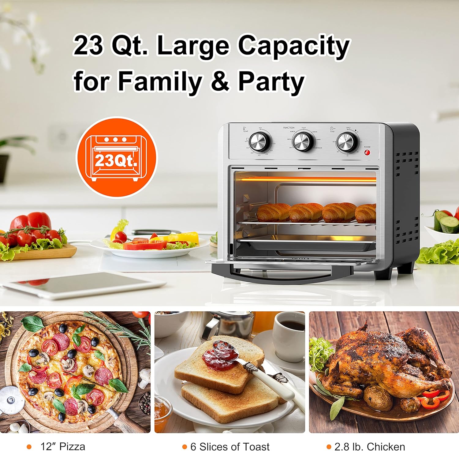 Buy Willz 6in1 Air Fryer Toaster Oven, Countertop Convection Oven Combo with Dehydrate, Broil