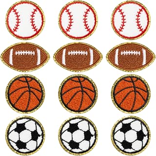 X1zuue Ball Sports Chenille Iron on Patches - 24Pcs Kids Football Baseball Basketball Soccer Repair Patches Kit Sew on Embroidered Applique DIY Accessory for Backpack Clothes Pants Hats Jeans