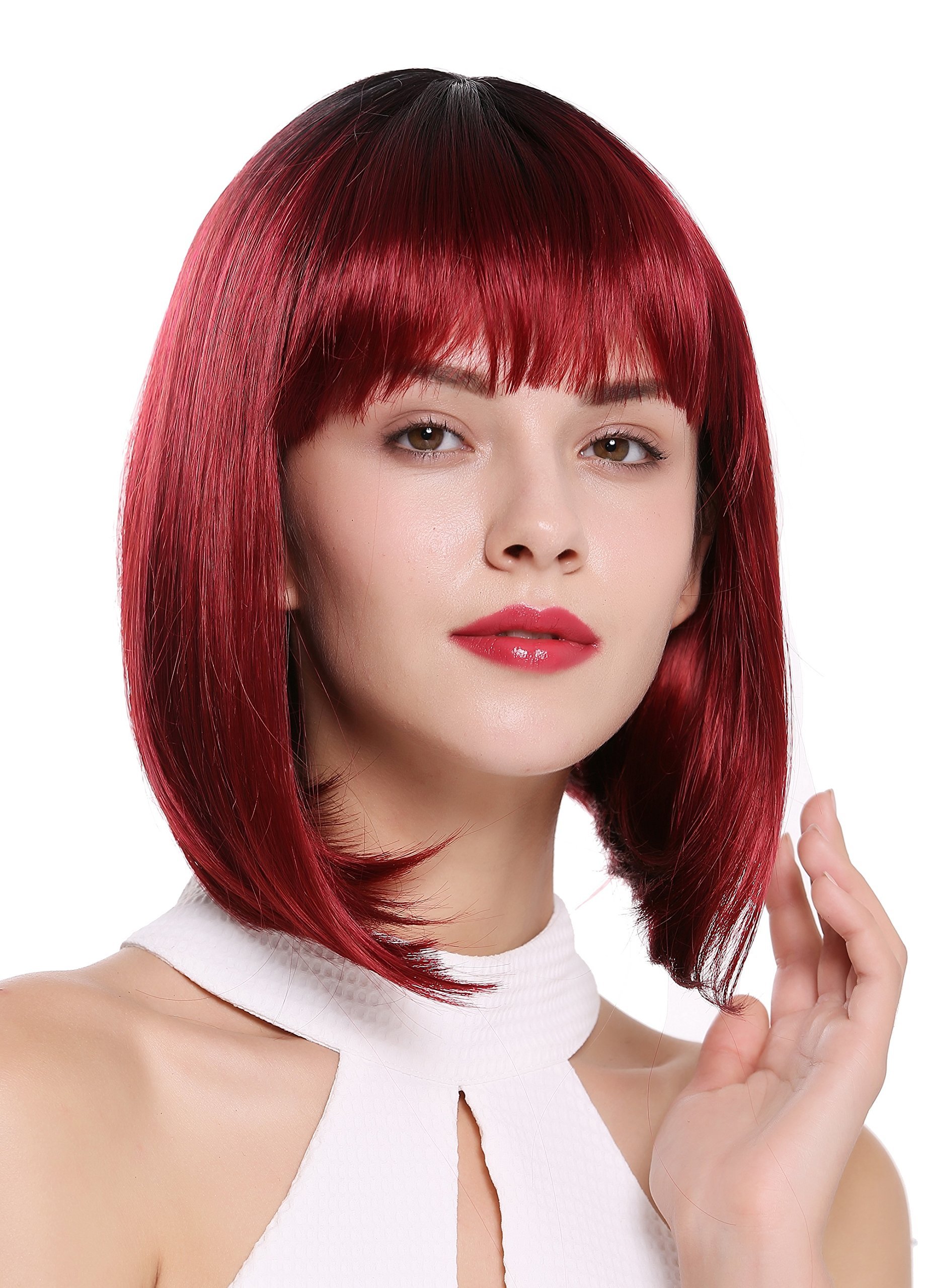 WIG ME UP, DW-2140Q-YS871S1B women's wig bob long bob short fringe ombre black red - Image 2