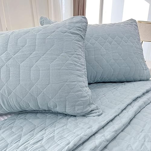 Miniatura 3 de Juego de edredón de algodón tamaño King, ligero con costuras, colcha reversible suave para todas las estaciones, juego de edredón de 3 piezas de