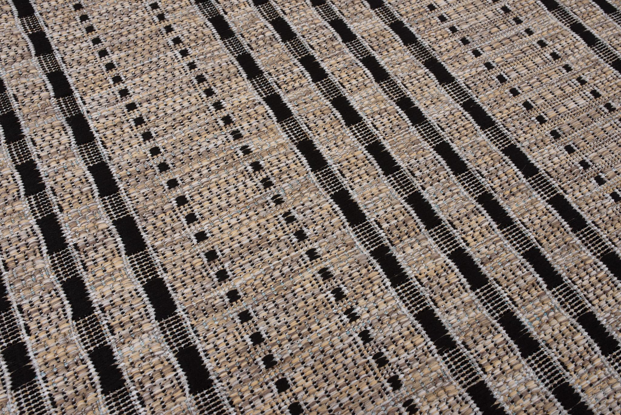 TAPISO Melissa Tapis Extérieur Intérieur Terrasse Balcon Salon Cuisine Moderne Marron Noir Moucheté Rayé Aspect Sisal Résistant aux Intempéries Oeko-TEX 160 x 230 cm