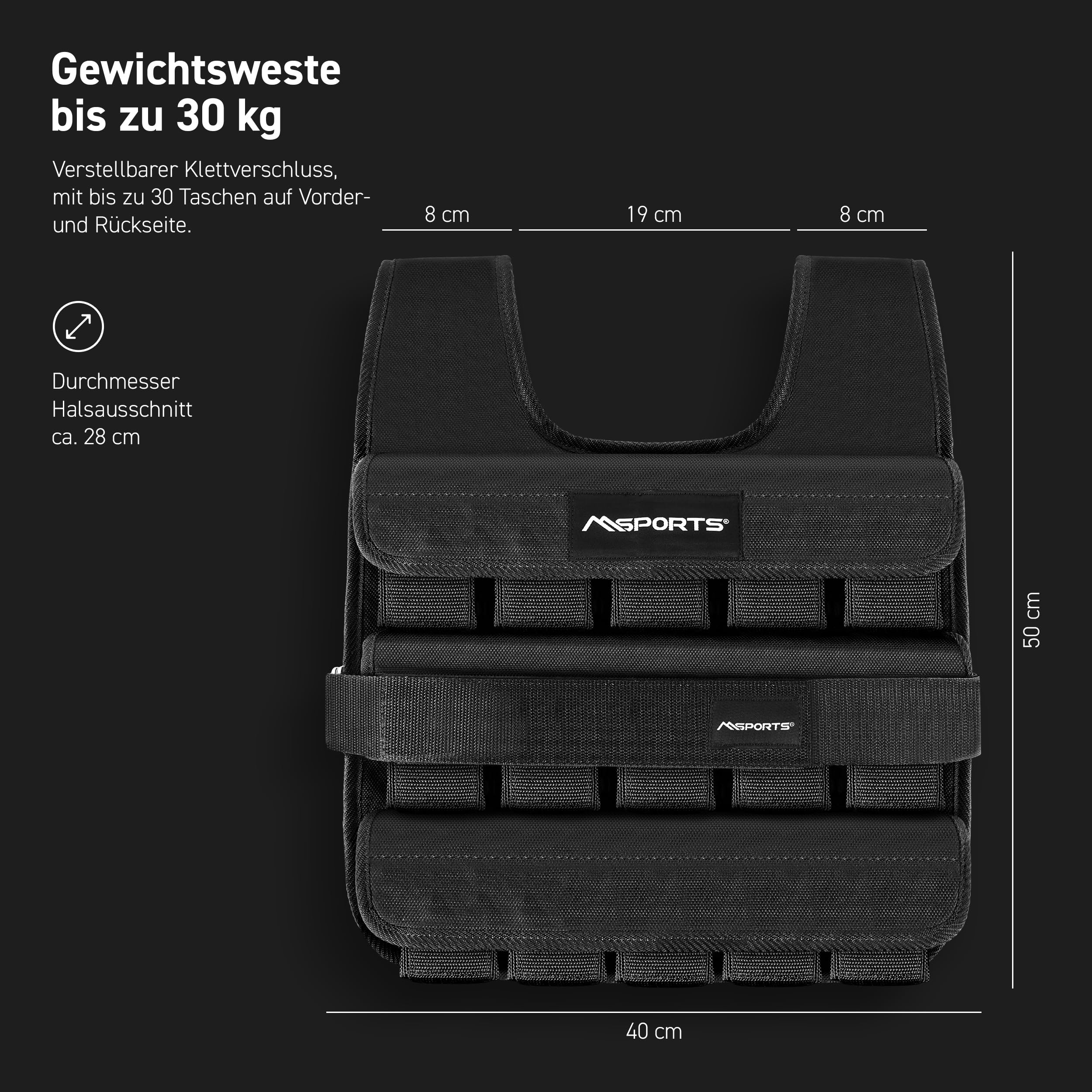 MSPORTS Gewichtsweste Premium Verstellbar von 5 kg - 30 kg Weighted Vest | Laufweste Damen Herren | Fitness Trainingsweste Krafttraining