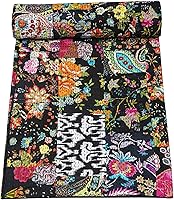 Vista 32 de Marubhumi Colcha Kantha tradicional india de algodón puro, con estampado de cachemira, multicolor, tamaño individual (60 x 90 pulgadas)