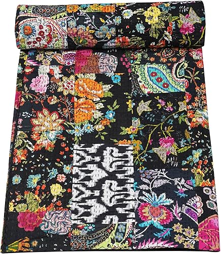 Vista 109 de Marubhumi Edredón tradicional indio de algodón puro, estampado de cachemira, colcha Kantha multicolor (multicolor-22, individual (60 x 90 pulgadas)