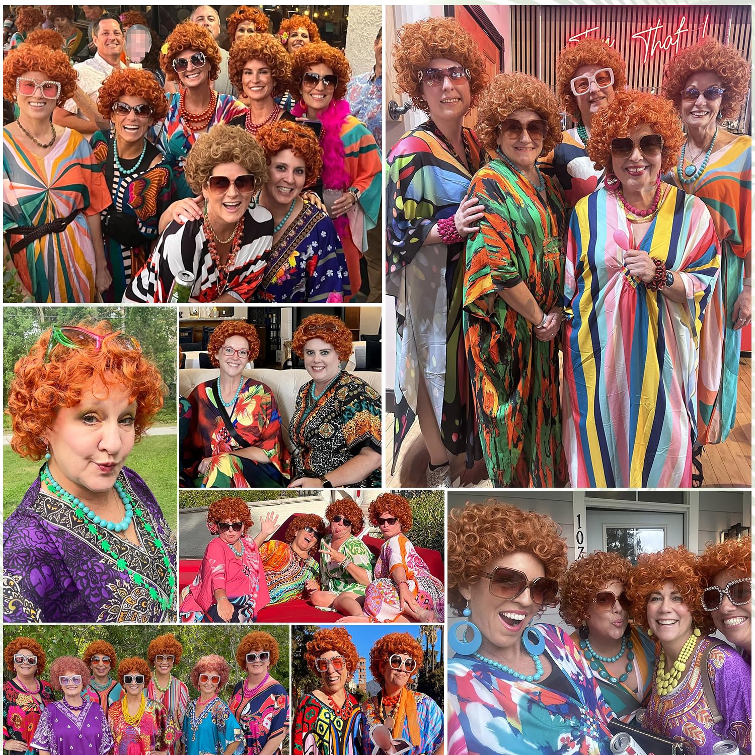 Red Orange Wig + Sunglasses + Jewelry Set for Women Costume Short Curly Reddish Wigs for Landlady Cosplay Halloween Party or Fun (5pcs)