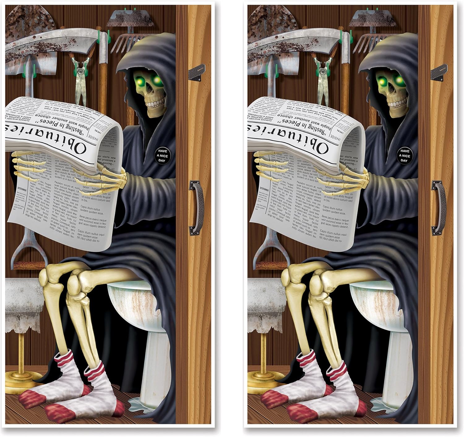 Beistle Grim Reaper Restroom Door Covers, 5’ x 30”, 2 Pieces Plastic for Outdoor