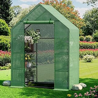 Greenhouse for Outdoors, Small Greenhouse, Walk-in Greenhouses with 3 Tiers 4 Shelves, PE Cover,