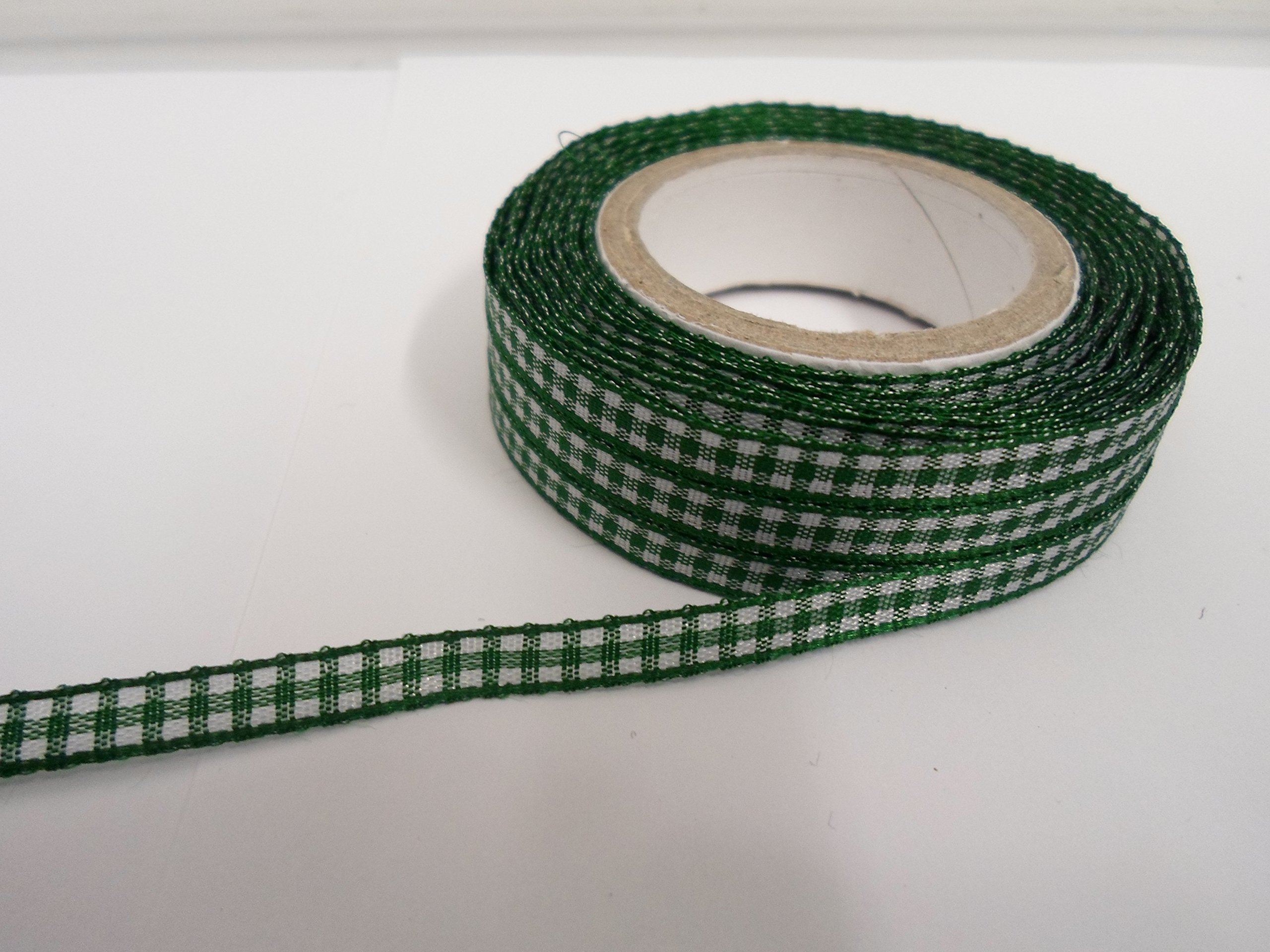 2 metres (Cut from Reel) x 5mm Gingham Ribbon Forest Dark Green Double Sided Check 5 mm