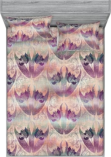 Miniatura 17 de Ambesonne Juego de sábanas bajeras tropicales y fundas de almohada, diseño abstracto de hojas de plátano de Monstera inspirado en olas retro