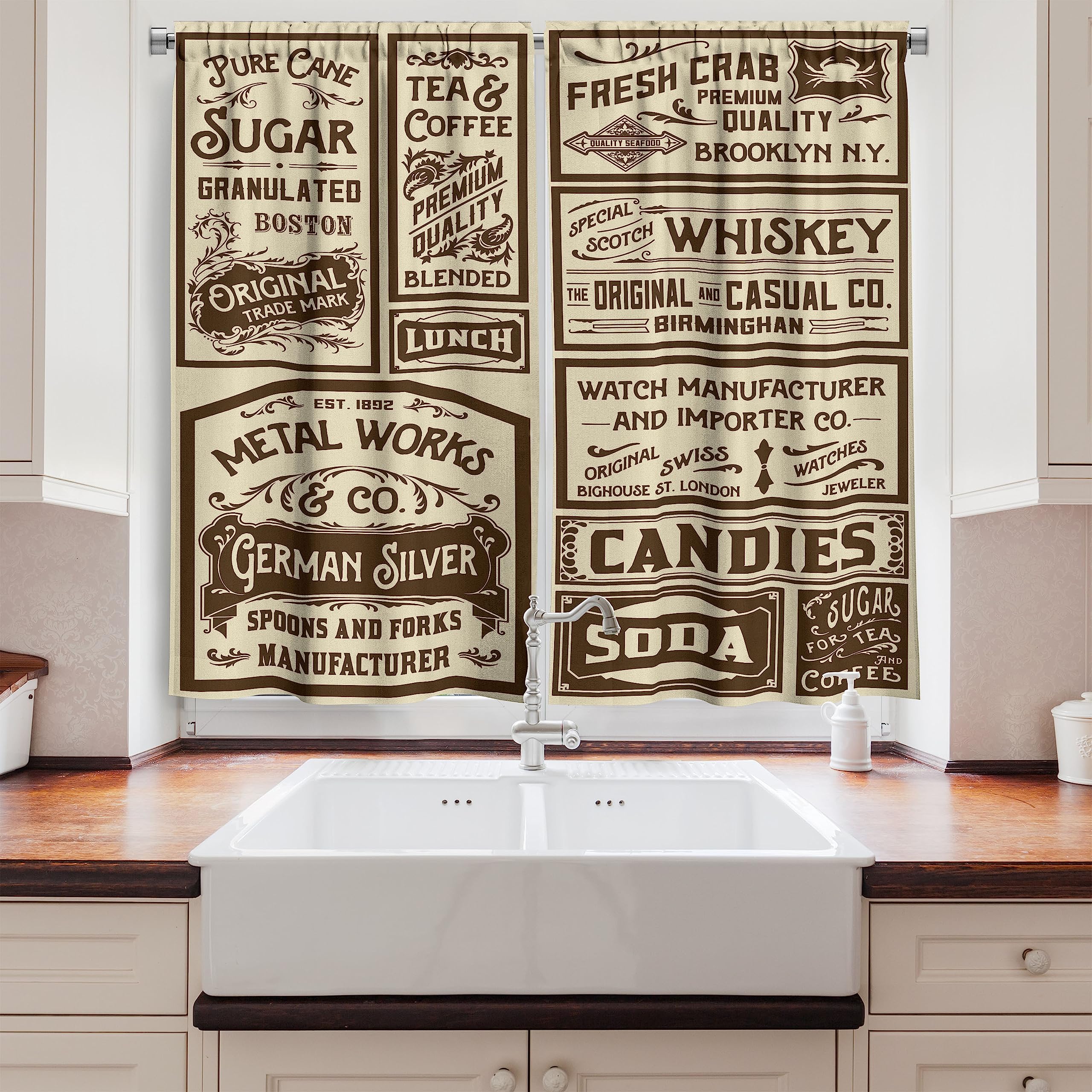 Ambesonne Vintage Long Kitchen Curtains, Mega Pack Old Advertisement Designs Retro Style Calligraphy Illustration, Two Panels Drapes with Rod Pocket Room Decor, 55
