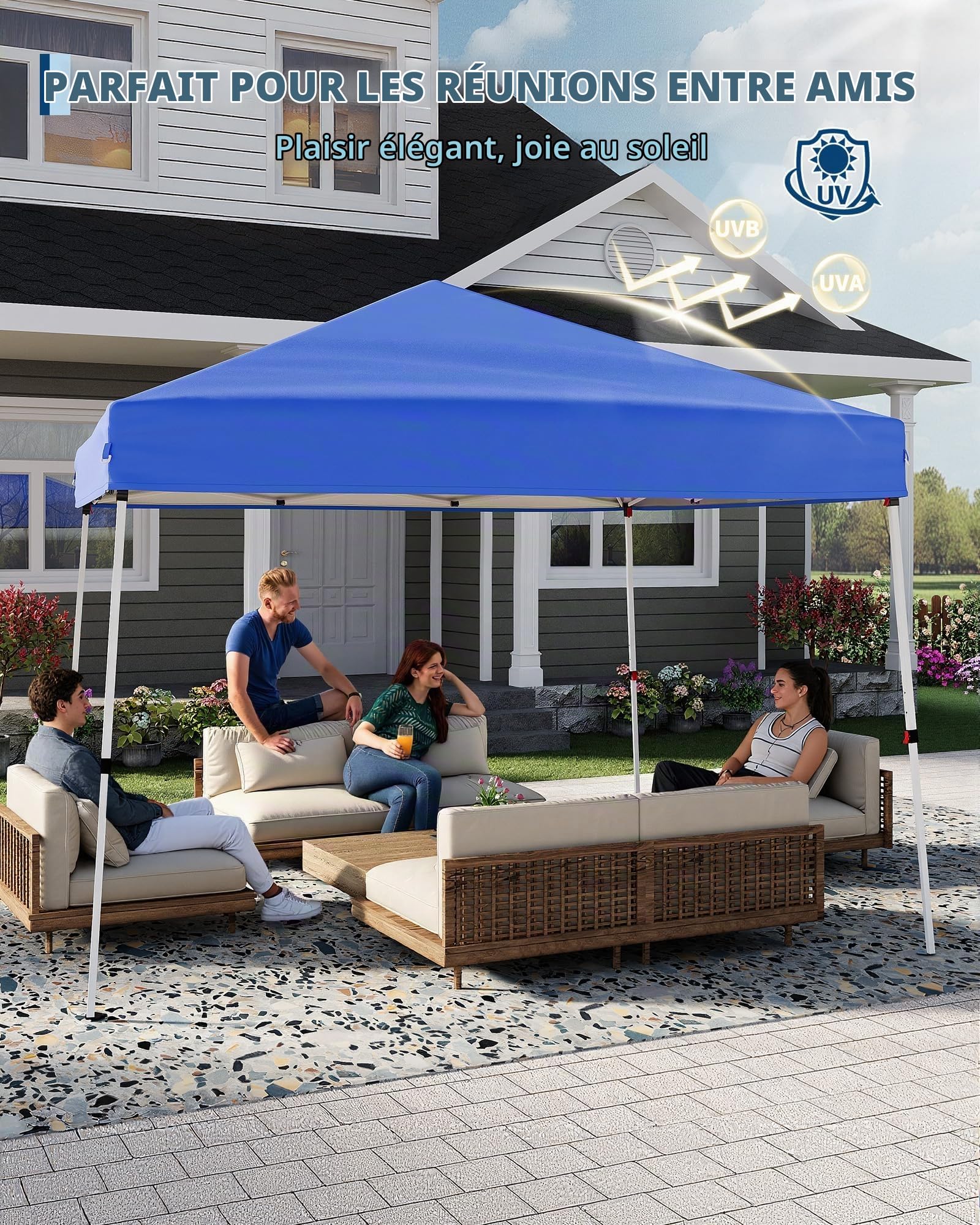 Barnum Toit Incliné 2.4x2.4m Pliable – Tonnelle Pyramidale Oxford 210D + Acier, 4 Sacs De Sable, Hauteur 2,45m (Avant-Toit 1,95m), Jardin Camping Marché