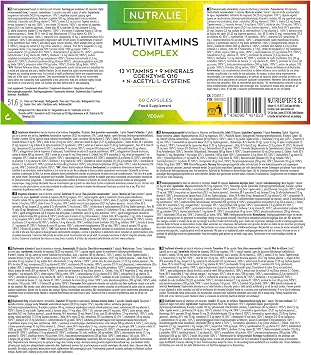 MULTIVITAMINS and Minerals - Multivitamin A-Z 29 Active Ingredients - Complete Vitamin Complex - Women Men - Vitamins A B C D E K, L-cysteine, Q10 and 9 Minerals - 60 Vegan Capsules Nutralie