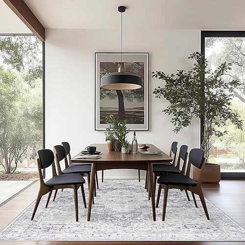 BILEEHOME Alfombra de área bohemia color gris claro de 5 x 7 pies, lavable y desgastada, con patrón de medallón de damasco, para sala de estar, BILEEHOME Alfombra de área bohemia color gris claro de 5 x 7 pies, lavable y desgastada, con patrón de medallón de damasco, para sala de estar,