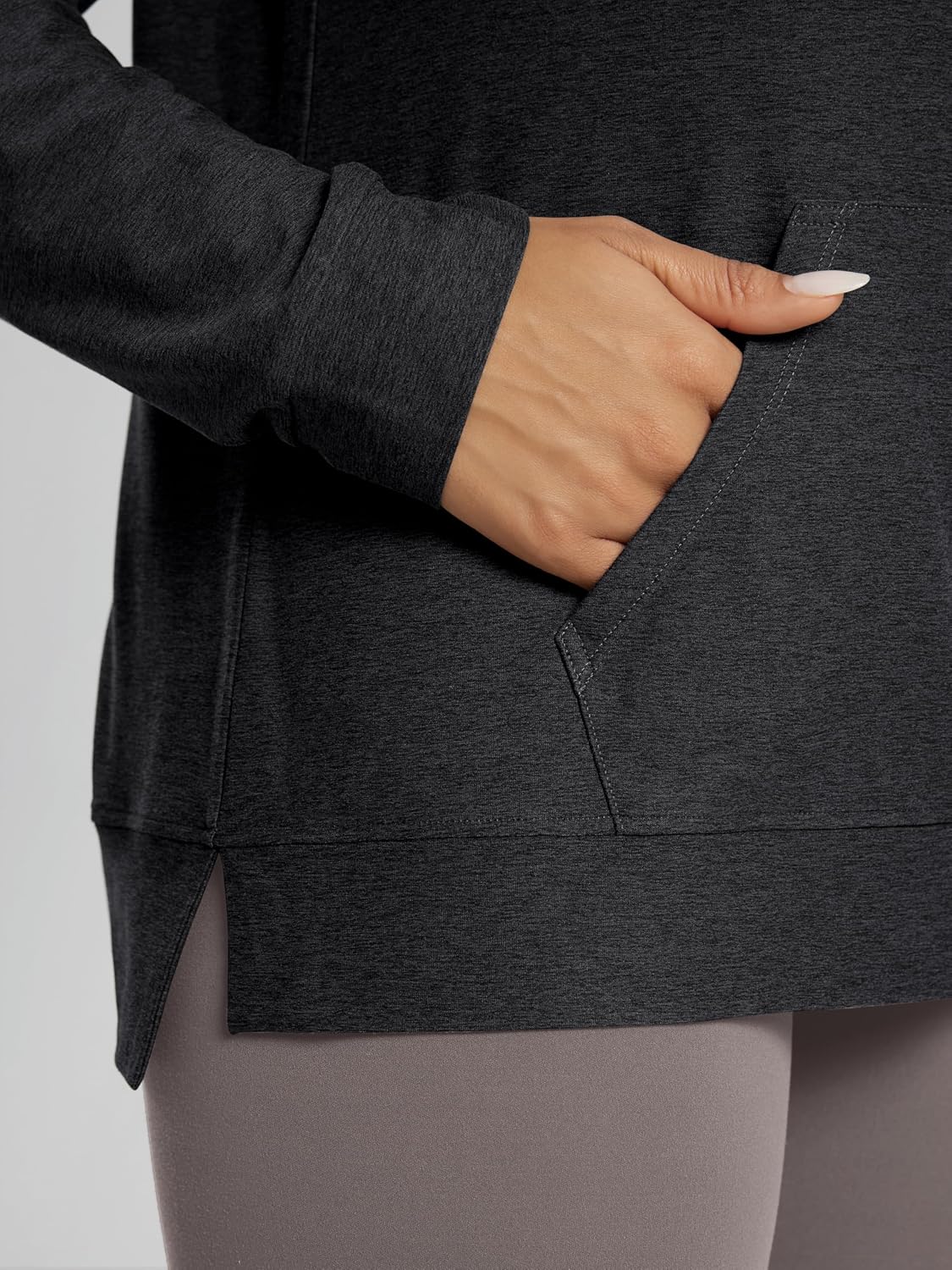 ODODOS Women's V-Neck Oversized Hoodie - Ultra Soft odSTRATUM Tech Pullover, Side Slit Long Sleeve Tops with Kangaroo Pocket