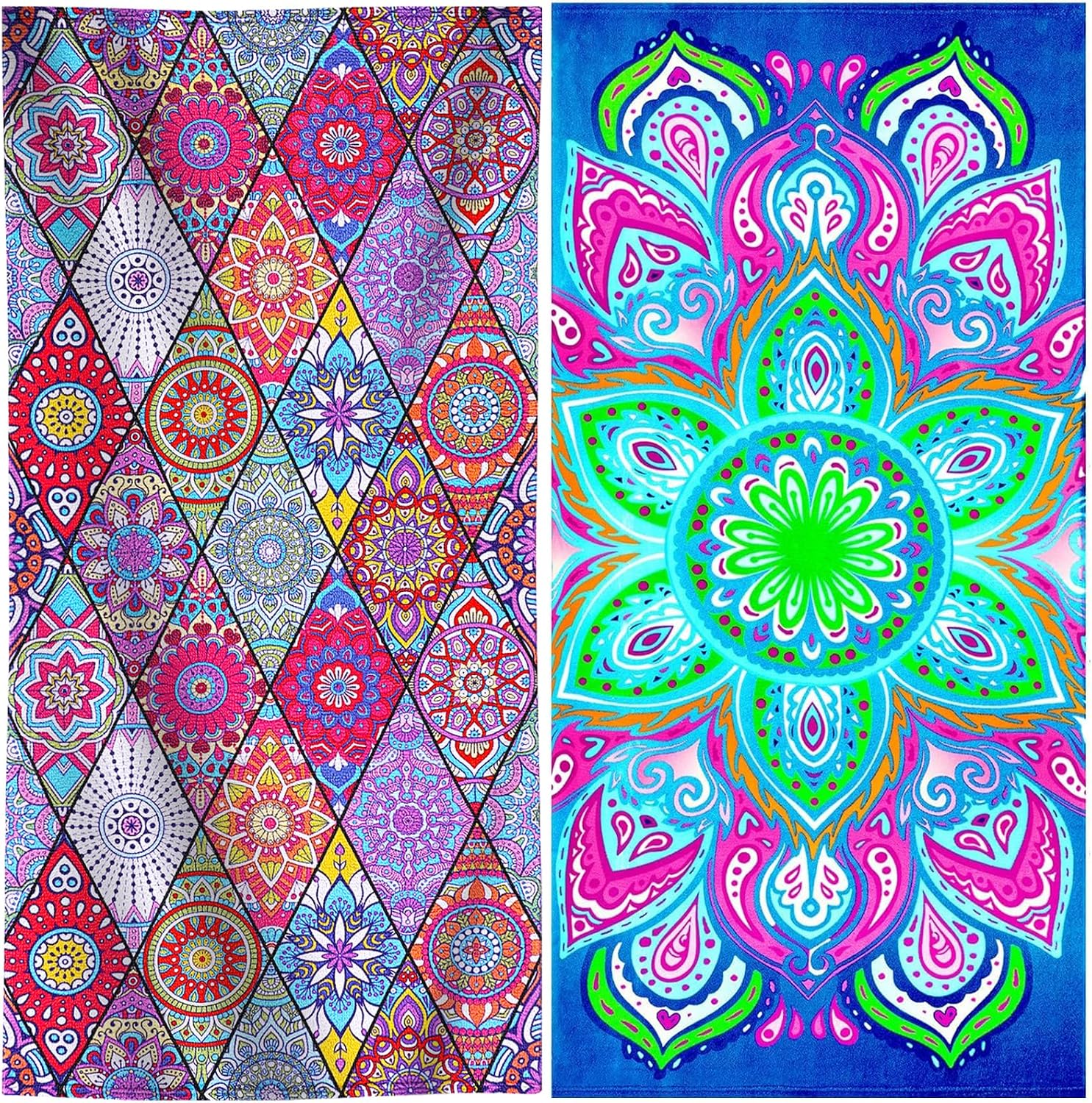 Genovega 2 Packs Oversized Beach Towel Set 36 x 72 ln Large Big Pool Camping Swim Clearance Soft Towels Travel Essentials Accessories Must Haves Vacation Necessities Adult Gifts Shark Flamingo