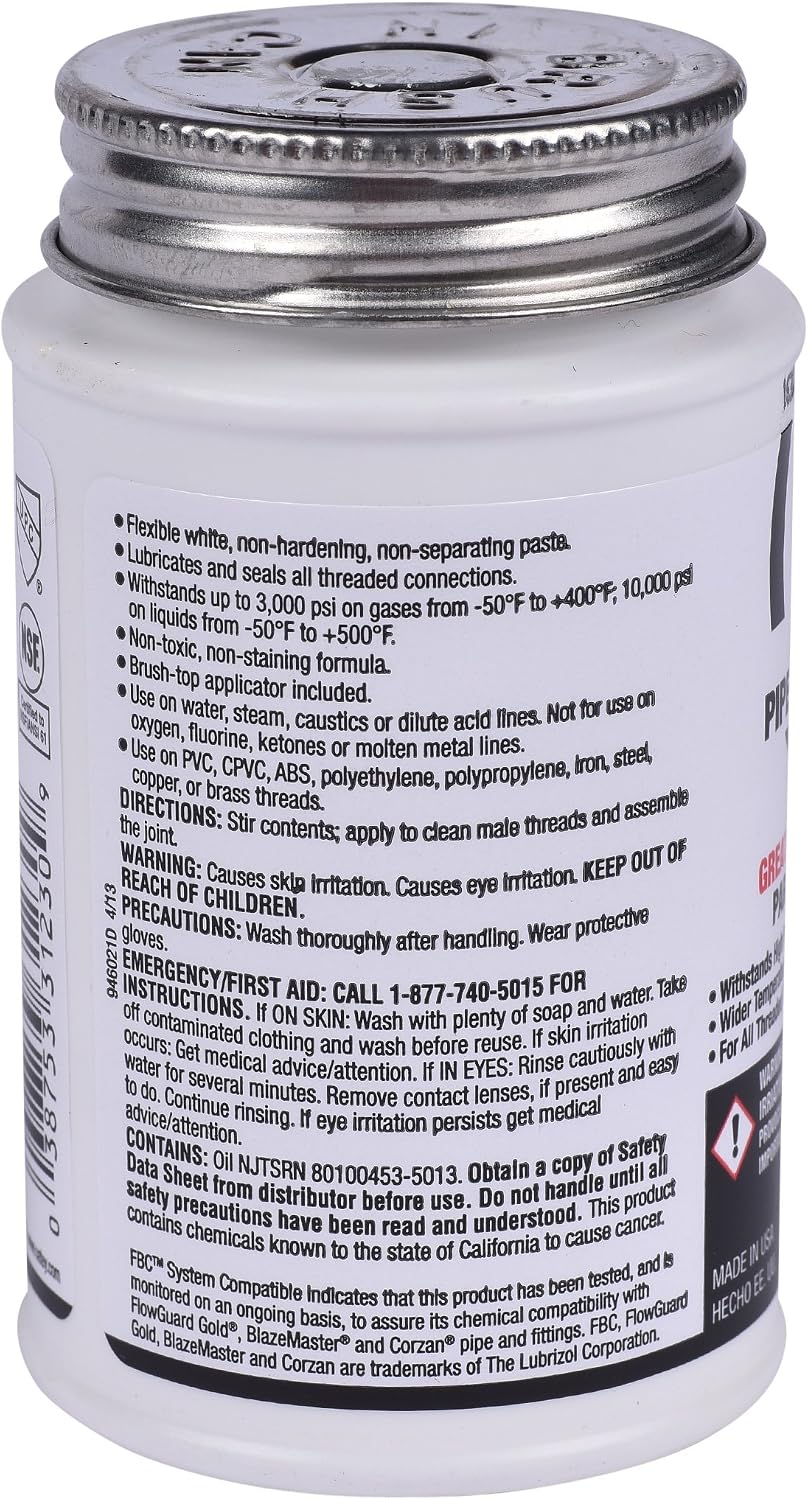 Oatey 31230 Pipe Joint Compound with PTFE with Brush, 4 fl. Ounce, White, 4 oz, No Color