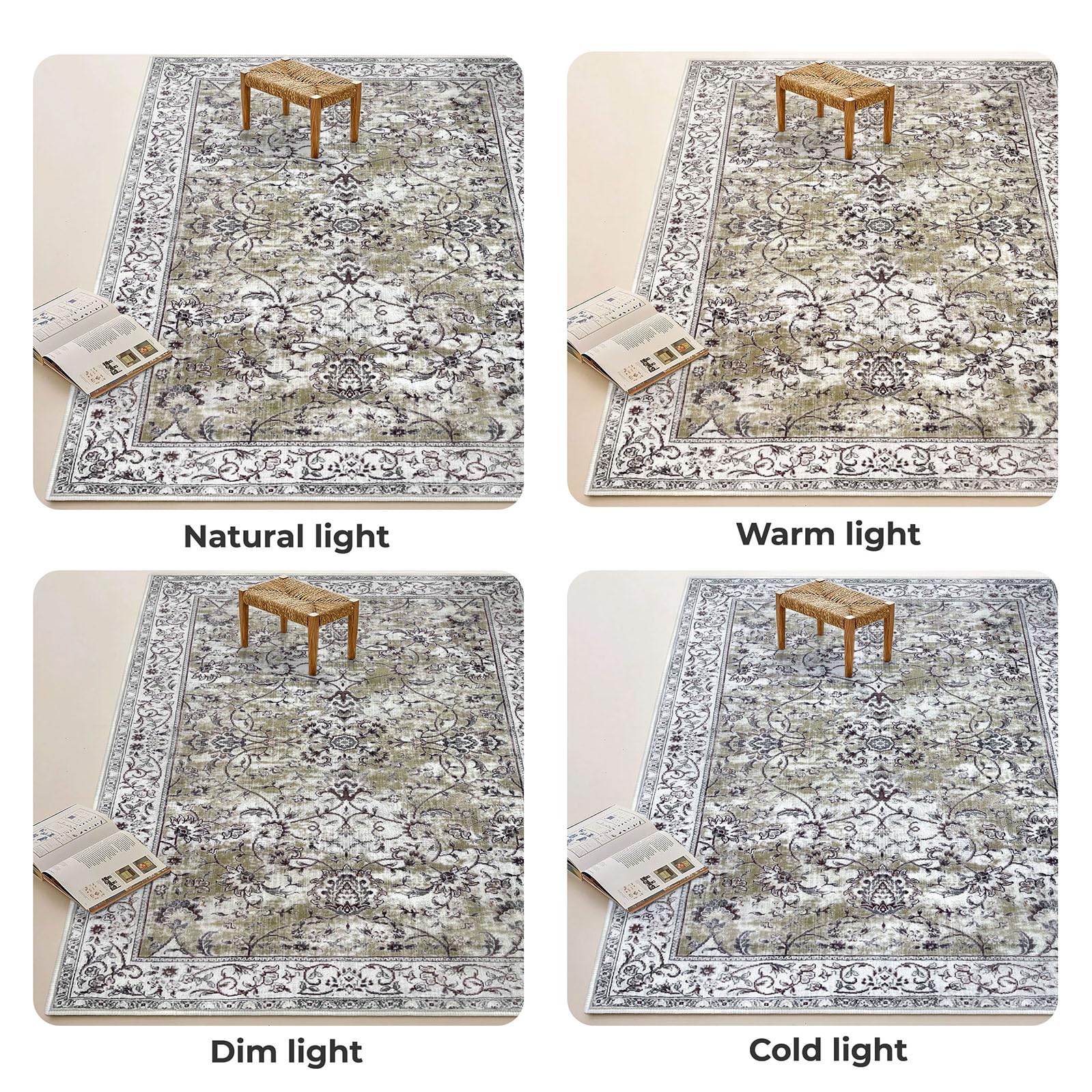 KILOCOCO Moroccan Kitchen Runner Rug 2x7 Runner Rug Washable Hallway Runner Rug Vintage Floral Rug Non-Slip Runners Low Pile Distressed Boho Rug Runners for Bathroom Laundry Room Bedroom, Mossy Taupe