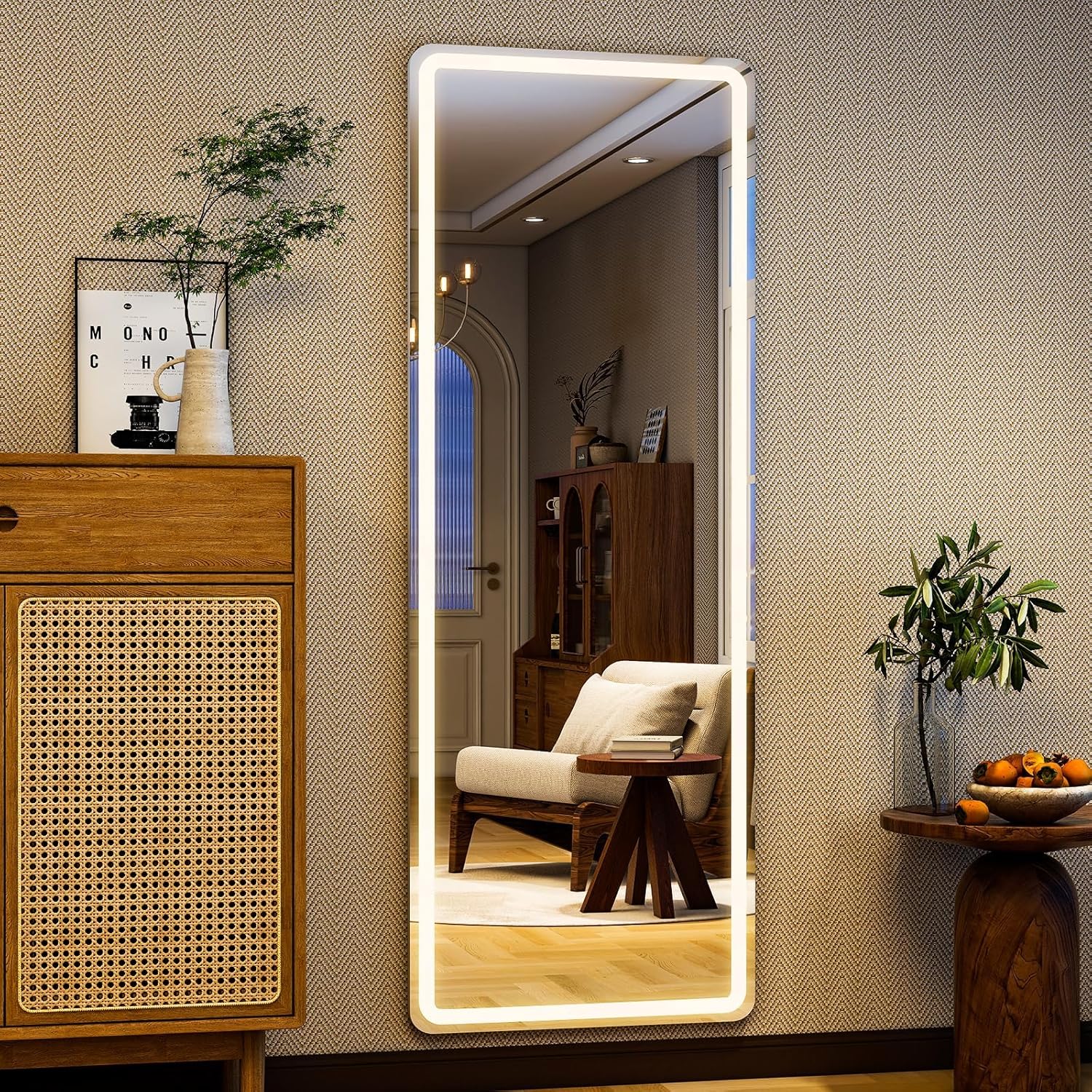 56x20 full length mirror with led lights, led mirrors full length floor mirror full body mirror for bedroom wall mounted free standing 56"l×20"w rectangle
