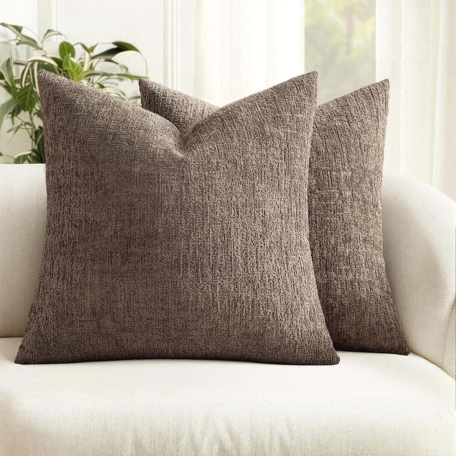 MIULEE Decorative Throw Pillow Covers 18x18 Pack of 2 Beige Couch Pillow Covers Soft Cozy Textured Chenille Pillowcases for Home Decor Sofa Living Room Cushion Bedroom — view 13