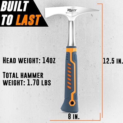 Miniatura 5 de Mutt Tools - Martillo de soldadura de peso de cabeza de 14 onzas, martillo de escoria profesional para soldadores, herramienta de impacto de acero