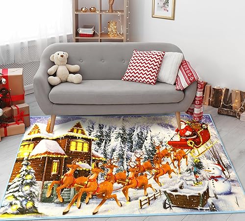 Miniatura 7 de Chicrug Alfombra de área de Navidad para dormitorio, alfombra lavable de caucho termoplástico de 3 x 5 pies para sala de estar, alfombra