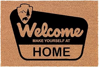 Coir Doormat Front Door Mat New Home Closing Housewarming Gift Welcome National Park Make Yourself at Home Retro Wilderness Outdoors Cabin Hiking (24" x 16" Small)
