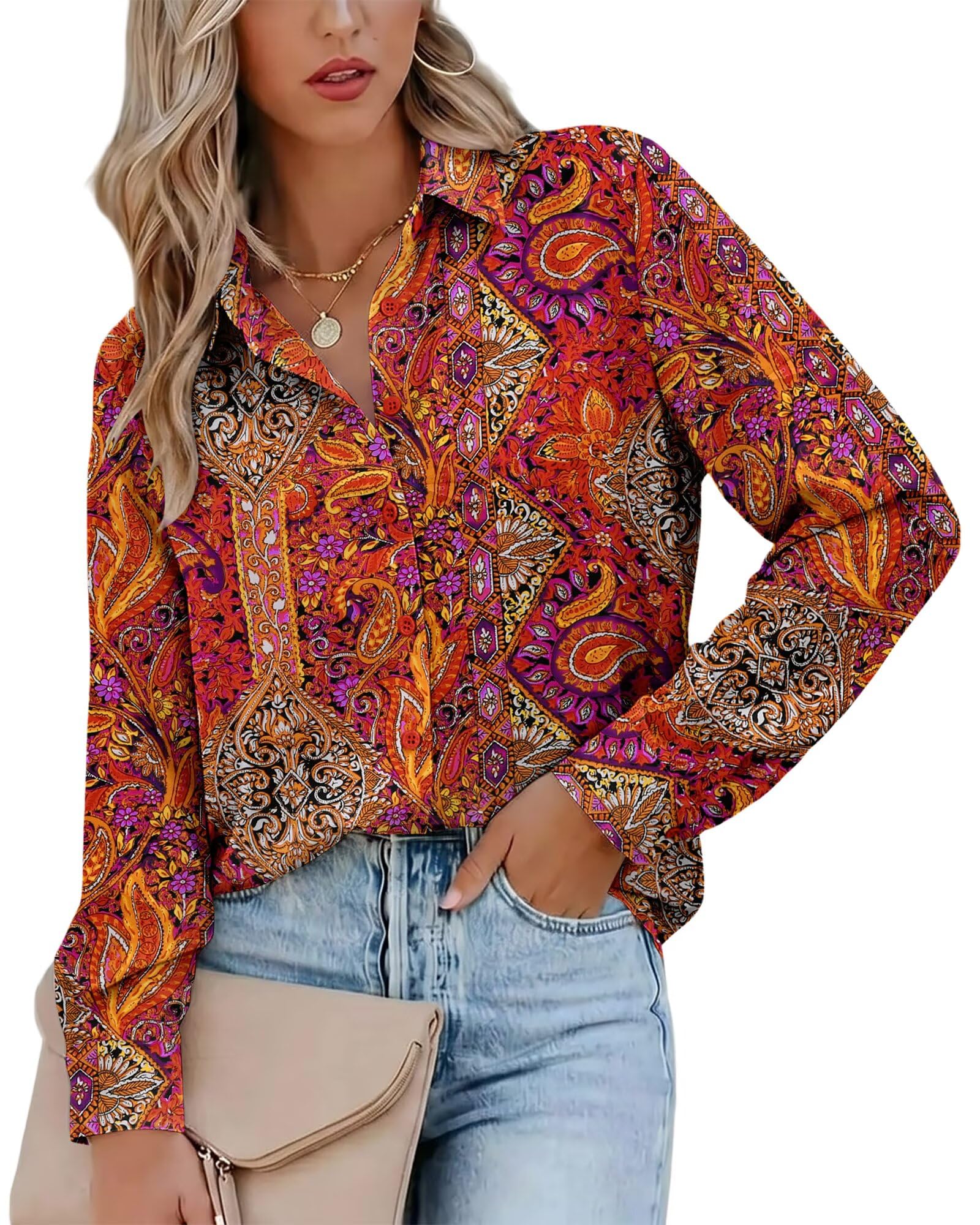 Magritta Women's Shirts Fashion Long Sleeve Tops Button Down Blouses