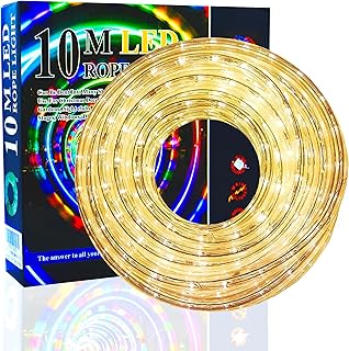 LED チューブライト ロープライト 2芯タイプ 10m 直径10mm イルミネーション電源付き 防水 折り曲げ 造形用 (温白(ウォームホワイト) 300球)