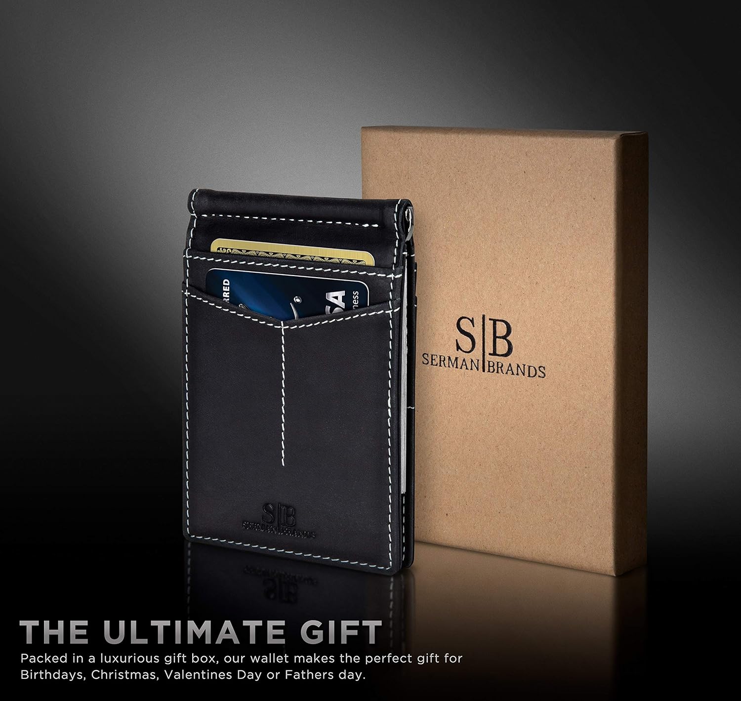 SERMAN BRANDS RFID Blocking Wallet Slim Bifold - Genuine Leather Minimalist Front Pocket Wallets for Men with Money Clip Gift - Image 6